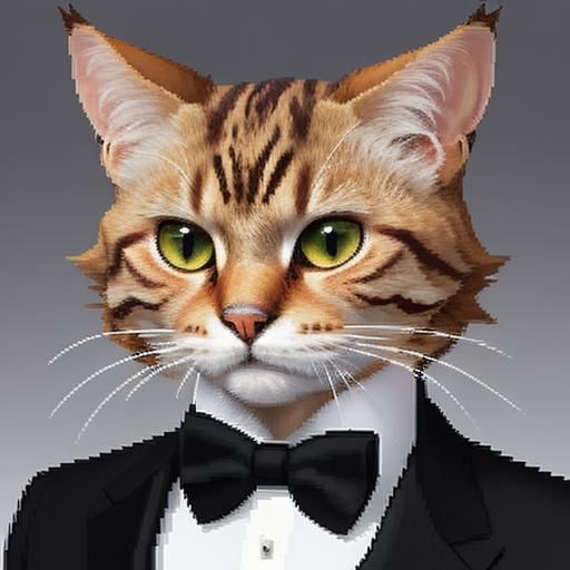 Arrogant Tomcat Portrait in Pixel Art Style