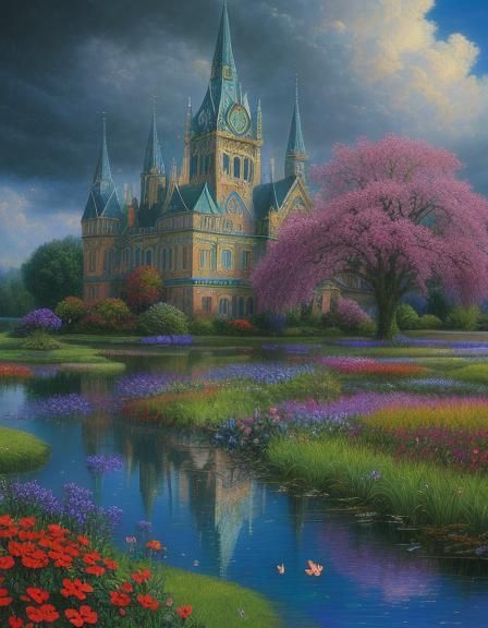 Surreal Garden Oasis in Vibrant Hyperrealism