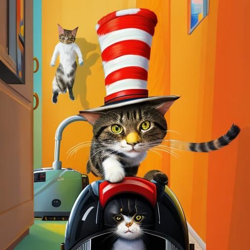 Cat in the Hat Vacuuming in Abstract Art