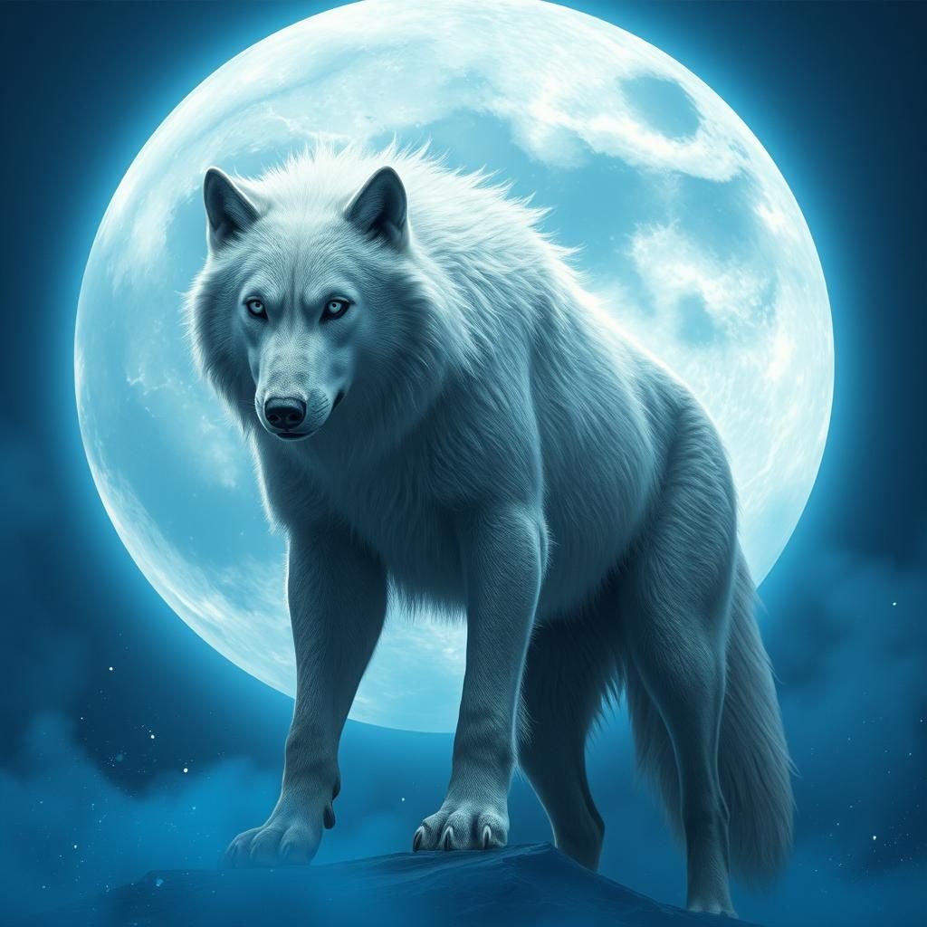 Majestic White Werewolf Under a Blue Moon
