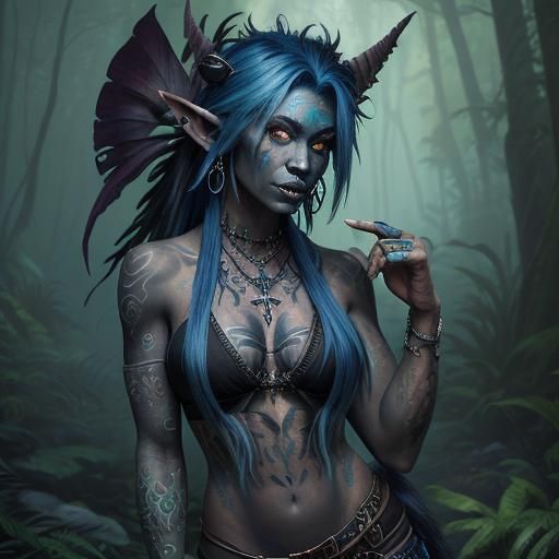 Tropical Elf Voodoo Shaman with Mystic Tattoos