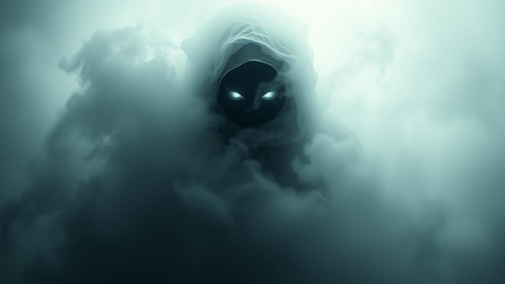 Eerie Mist Figure with Glowing Eyes