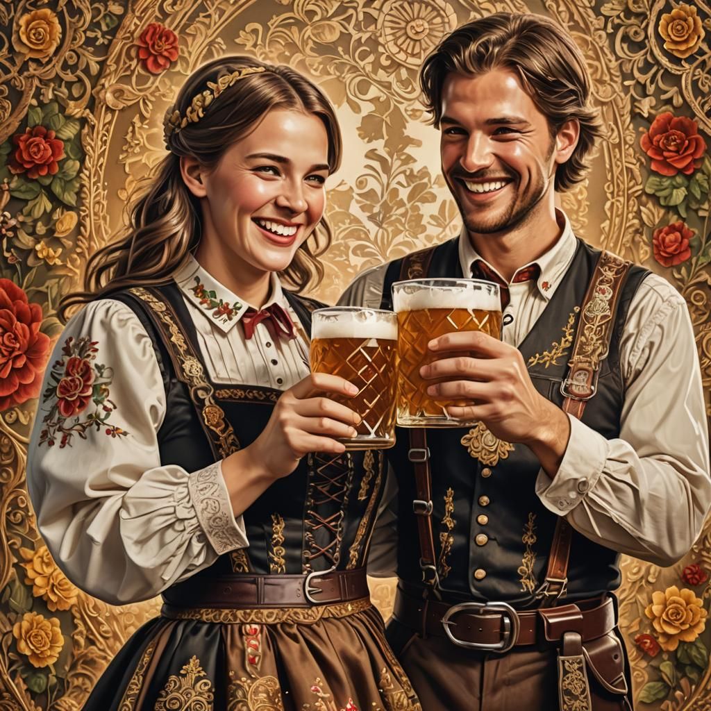 Happy Couple in Traditional German Attire