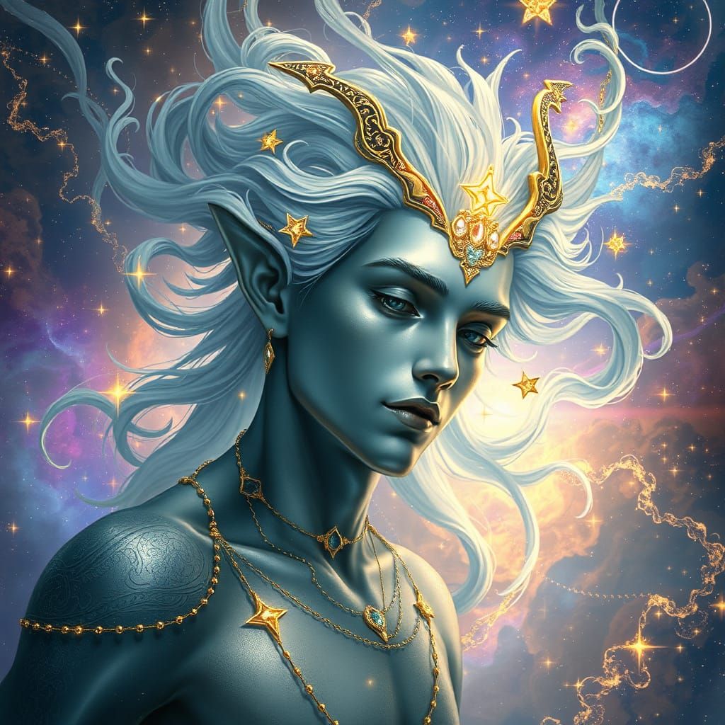 Ethereal Djinn in Nebula: Art Nouveau Fantasy