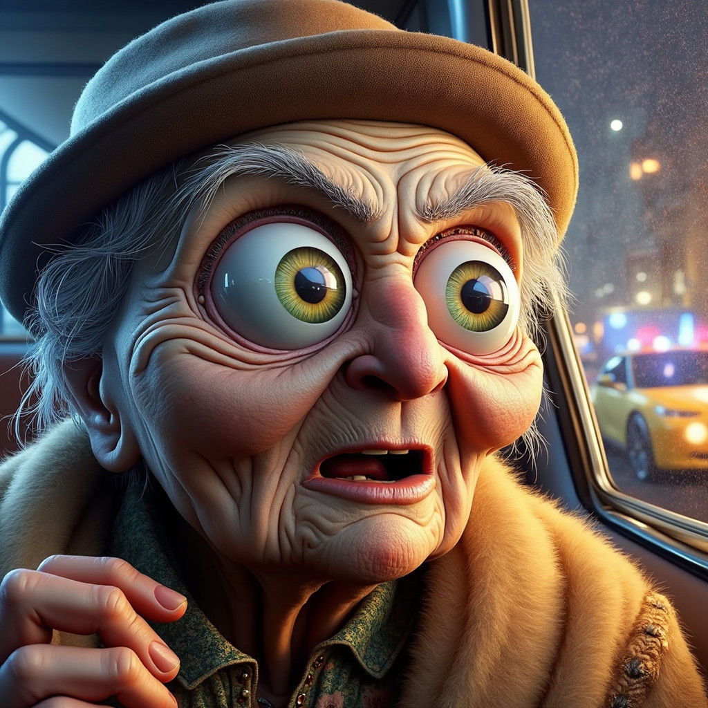 Frightened Elderly Woman in Hyperrealistic 8K Rendering