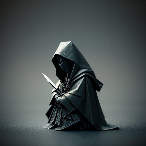 Origami Warrior in Mysterious City Shadows