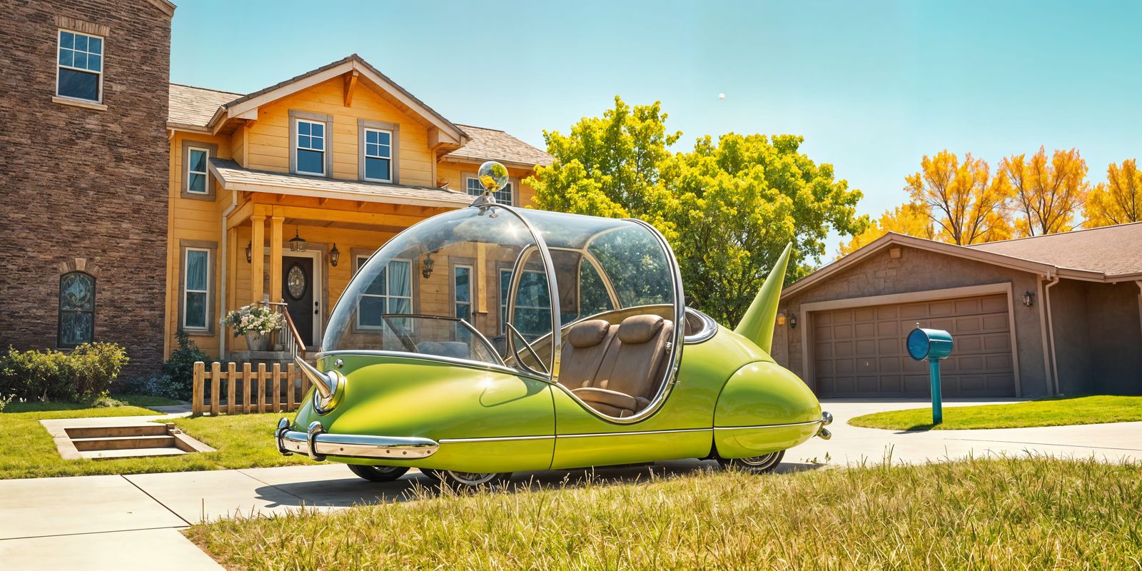 Retro-Futuristic Bubble Car in Photorealistic Style