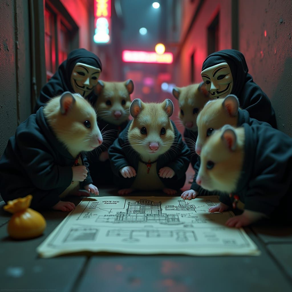 Hamsters Plot High-Stakes Heist in Gritty Dystopian Alleyway