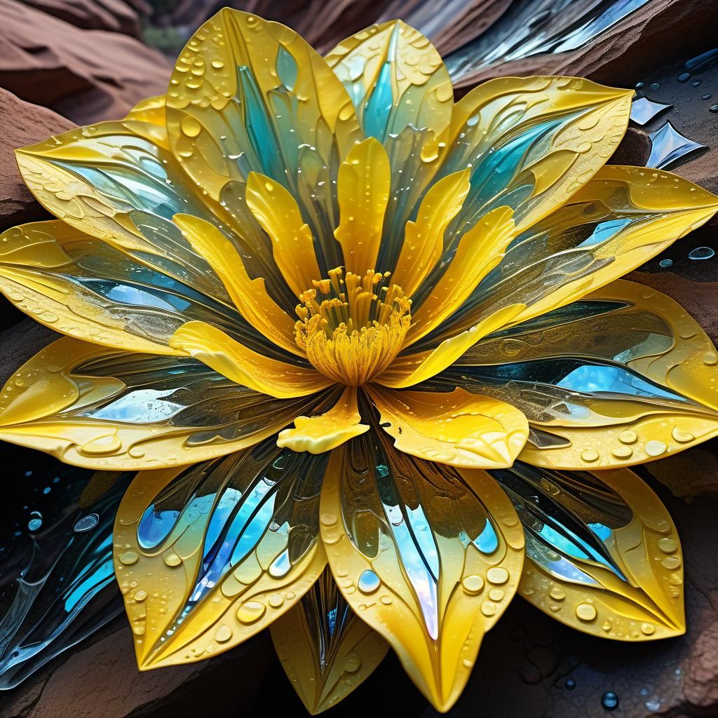 Hyperdetailed Yellow Flower Made of Water