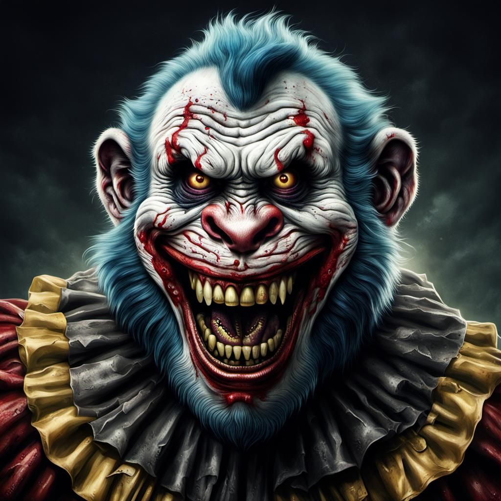 Zombie Monkey Clown: Maniacal Grinning Portrait