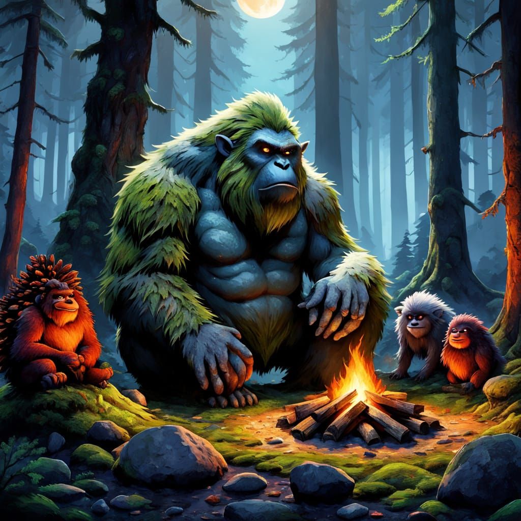 Yeti Meets Teen Titans in a Vivid, Glowing Forest