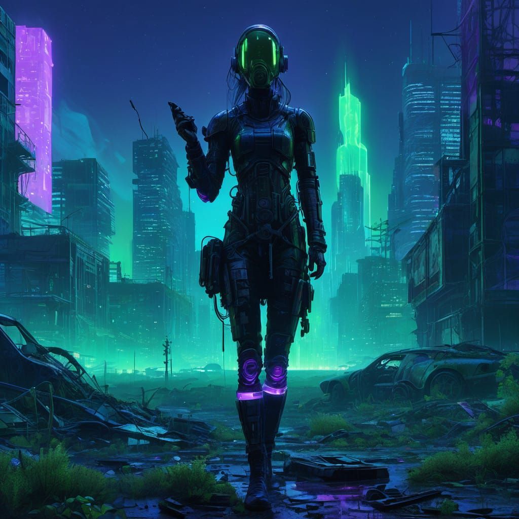 Cyberpunk Cityscape Transformed by Ethereal Aurora