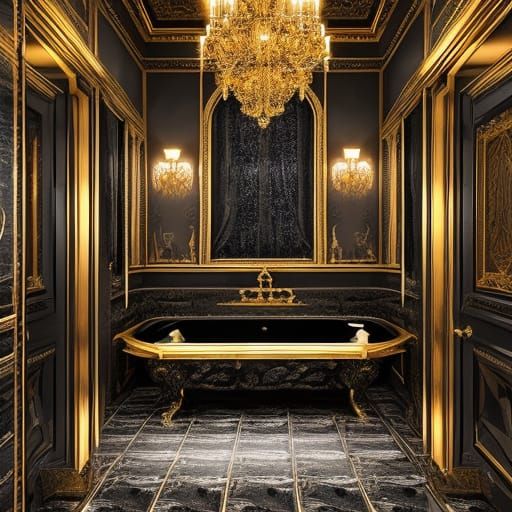 Gothic Modern Bathroom Interior with Shower Cabin