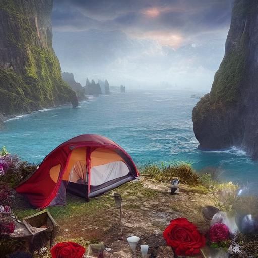 Cliffside Campsite with Ocean View: Digital Matte Painting