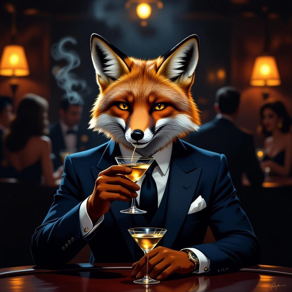 Anthropomorphic Fox in 1960s Suit at Jazz Club