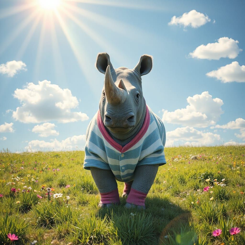 Rhinoceros in Pajamas in Whimsical Style