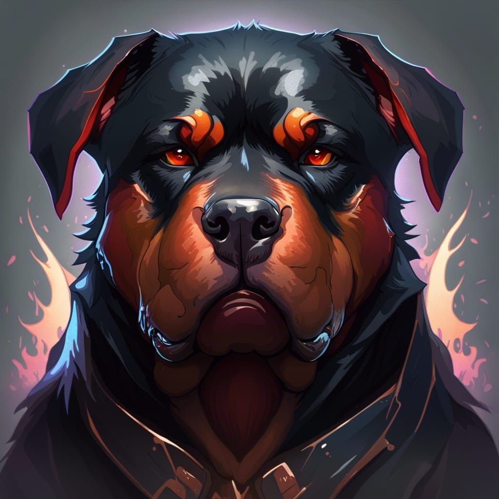 Devil Rottweiler Portrait in Hyperdetailed Concept Art