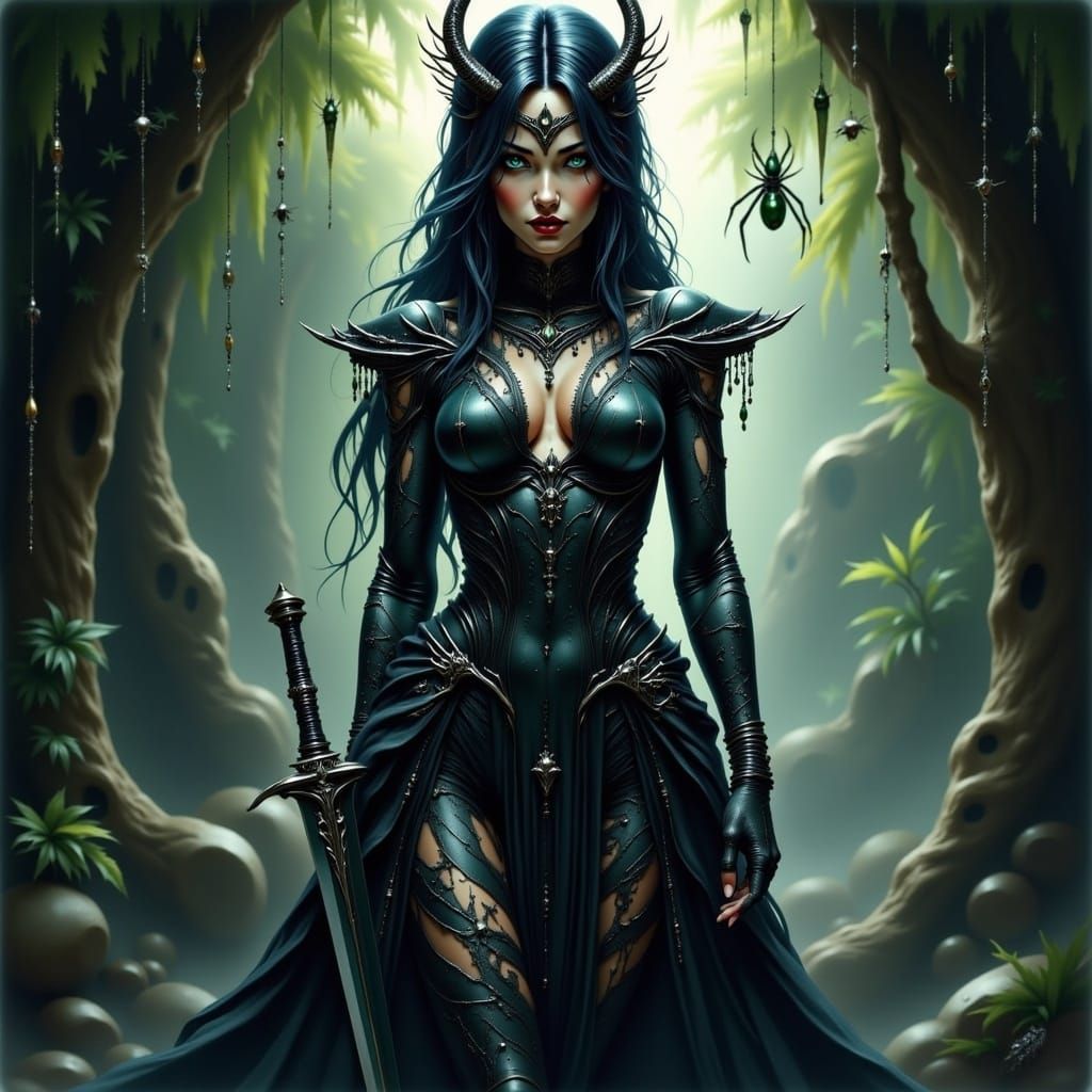 Spider Queen in Jungle Cave, Digital Art