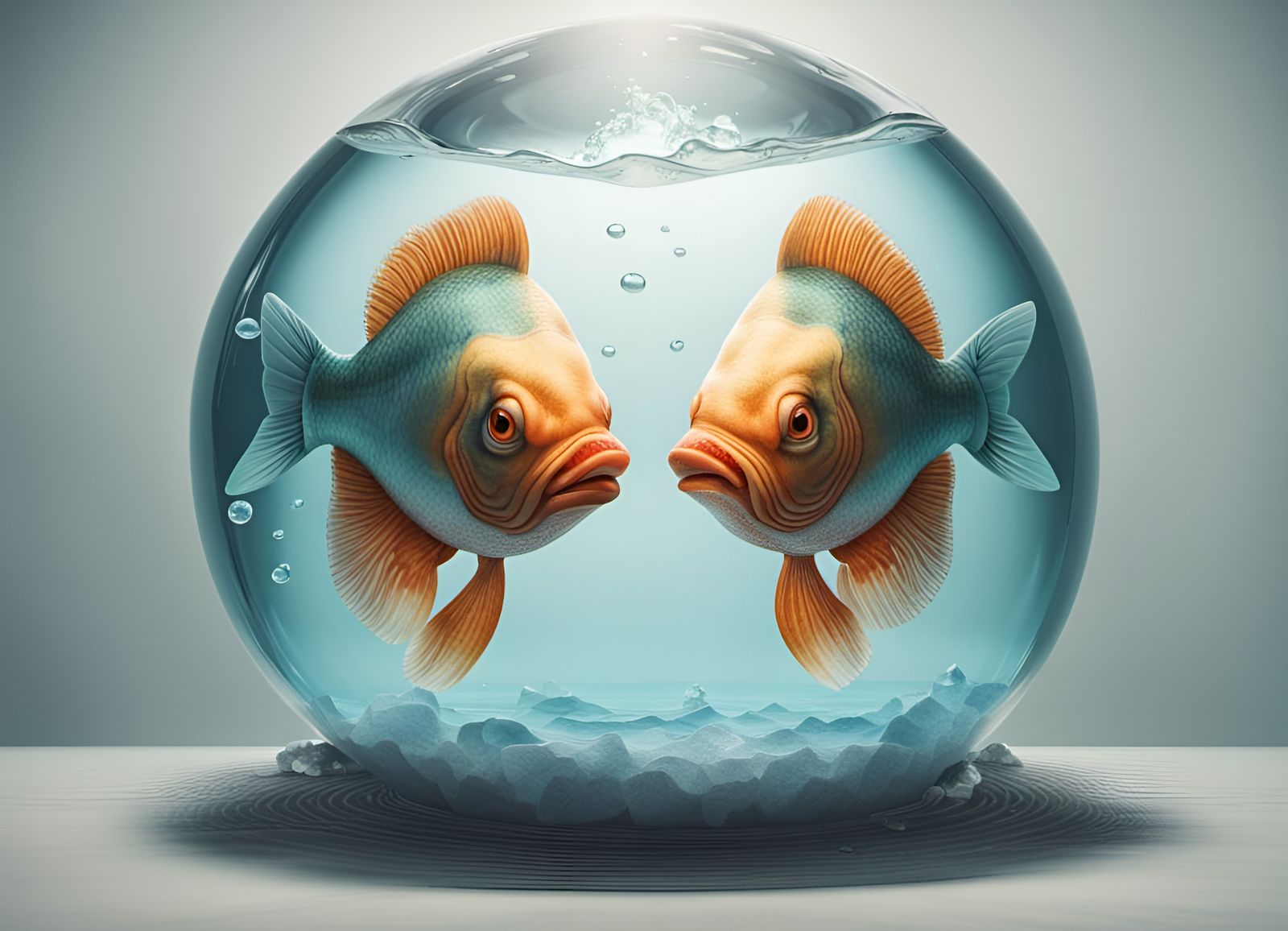 Kissing Fish in Floating Water Sphere, Hyperrealism