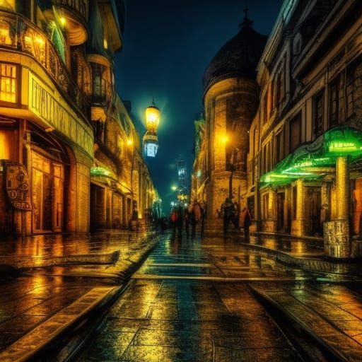 Belgrade Night Scene with Fantasy Graffiti in 4K