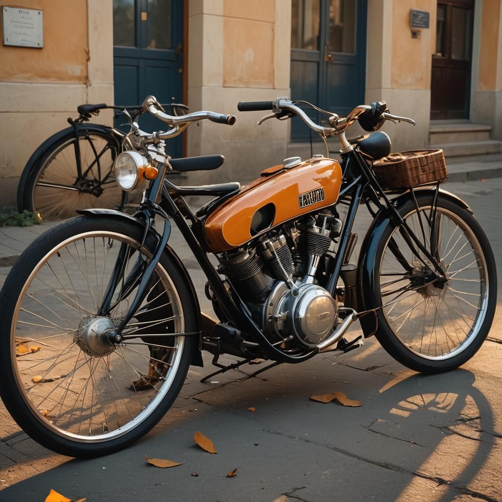 Cinematic Bicycle and Bugatti in Golden Light