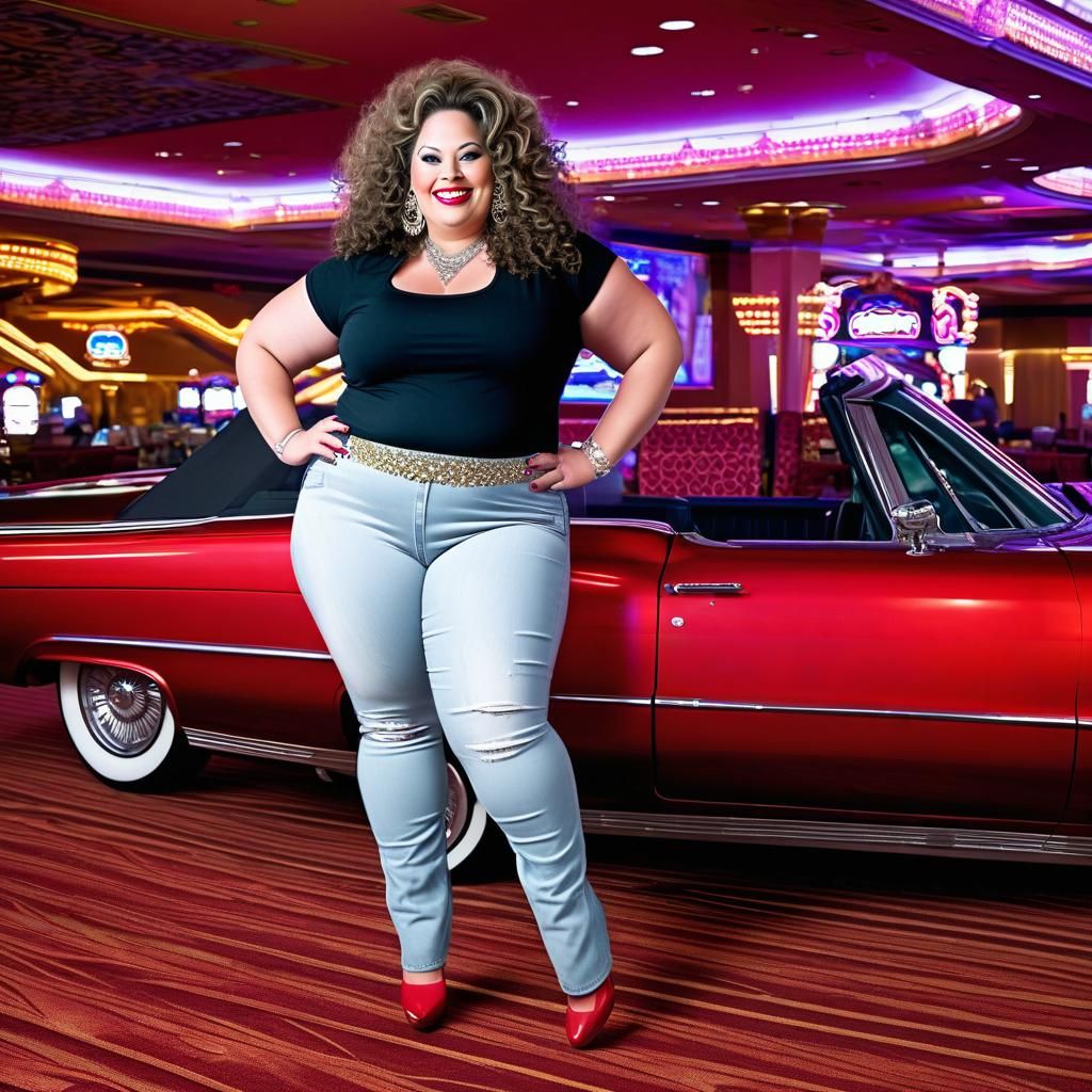 Stunning Woman in Casino with Voluptuous Figure