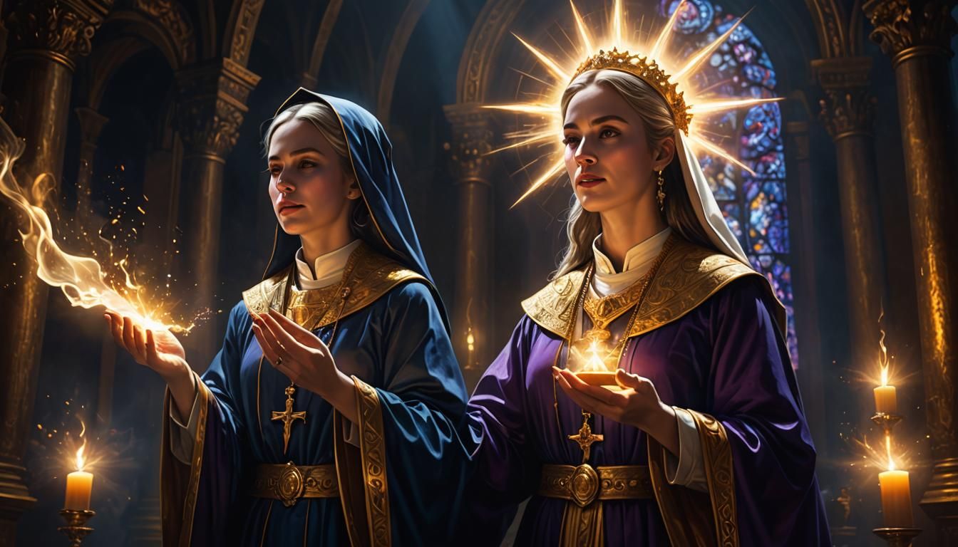 Priestess Casting Holy Magic in Digital Art