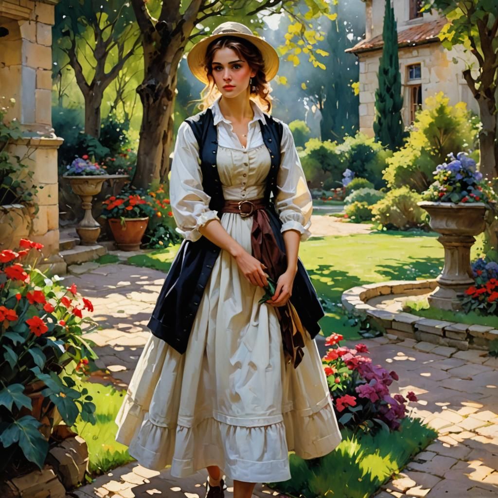 Pilgrim Girl in Estate Grounds: Romantic Realism