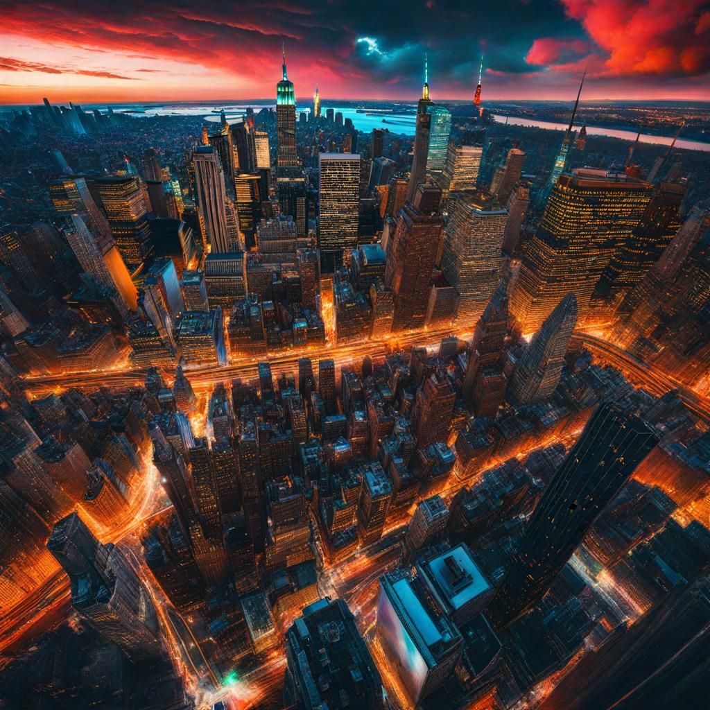 Dystopian New York City: Hyperrealistic Impressionism Collag...