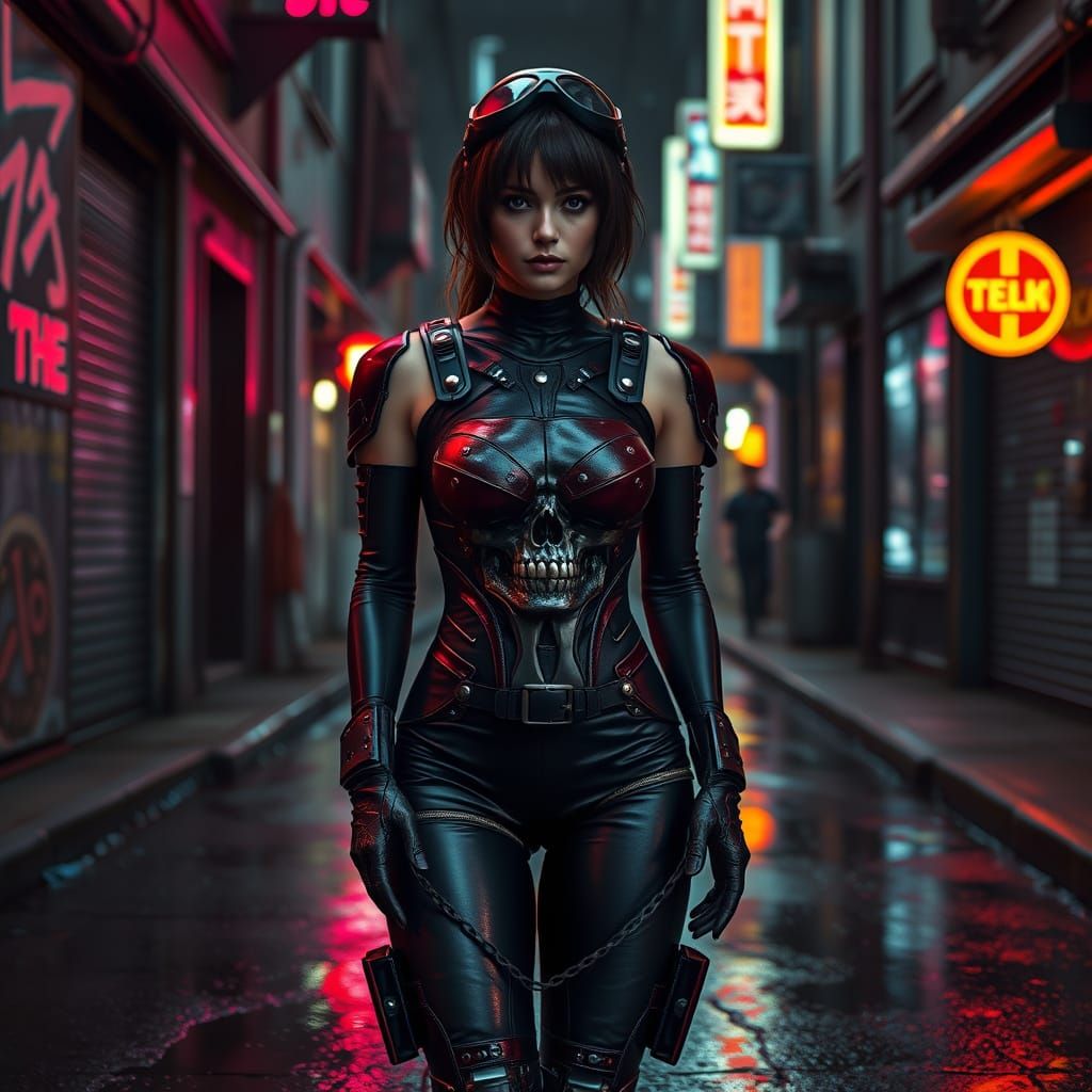 Cyberpunk Warrior in Neon Alleyway