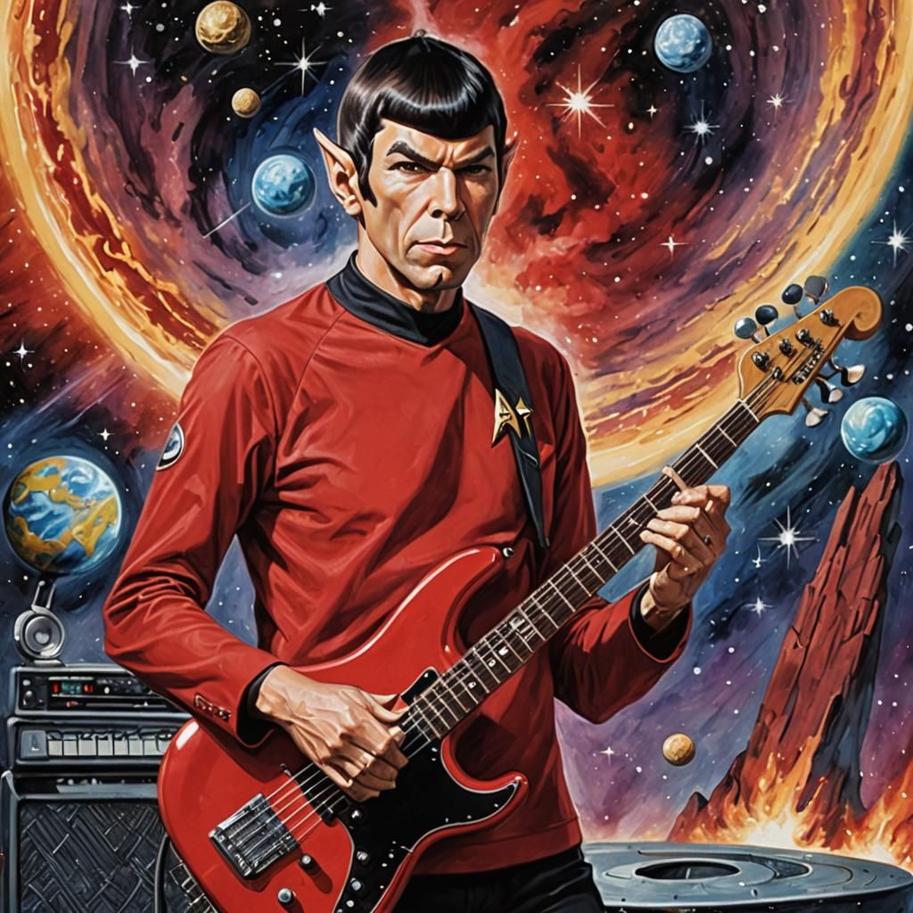 Spock Shreds on Bass Guitar in Space Portrait