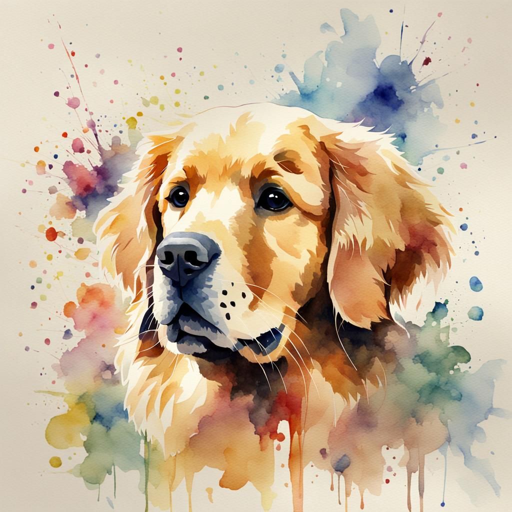 Adorable Golden Retriever Watercolor Painting