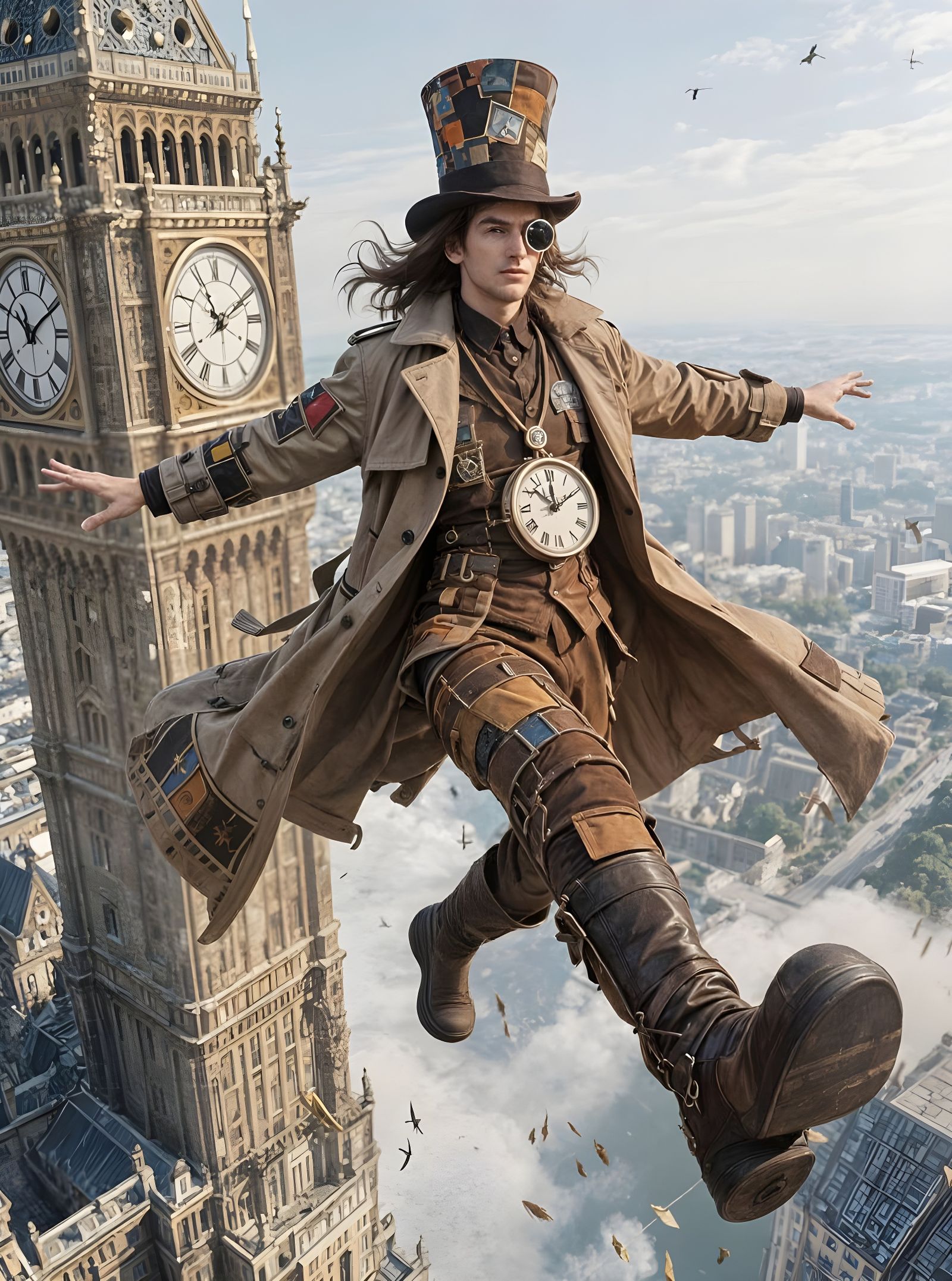 Patchwork Man Falling From Clock Tower in 4K