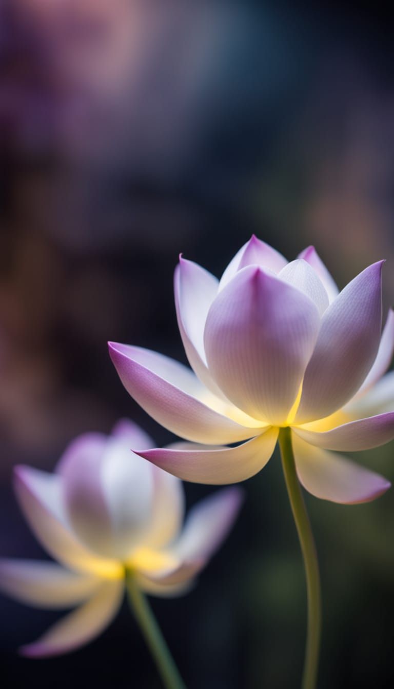Surrealist Portrait of Serene Woman with Lotus Flowers