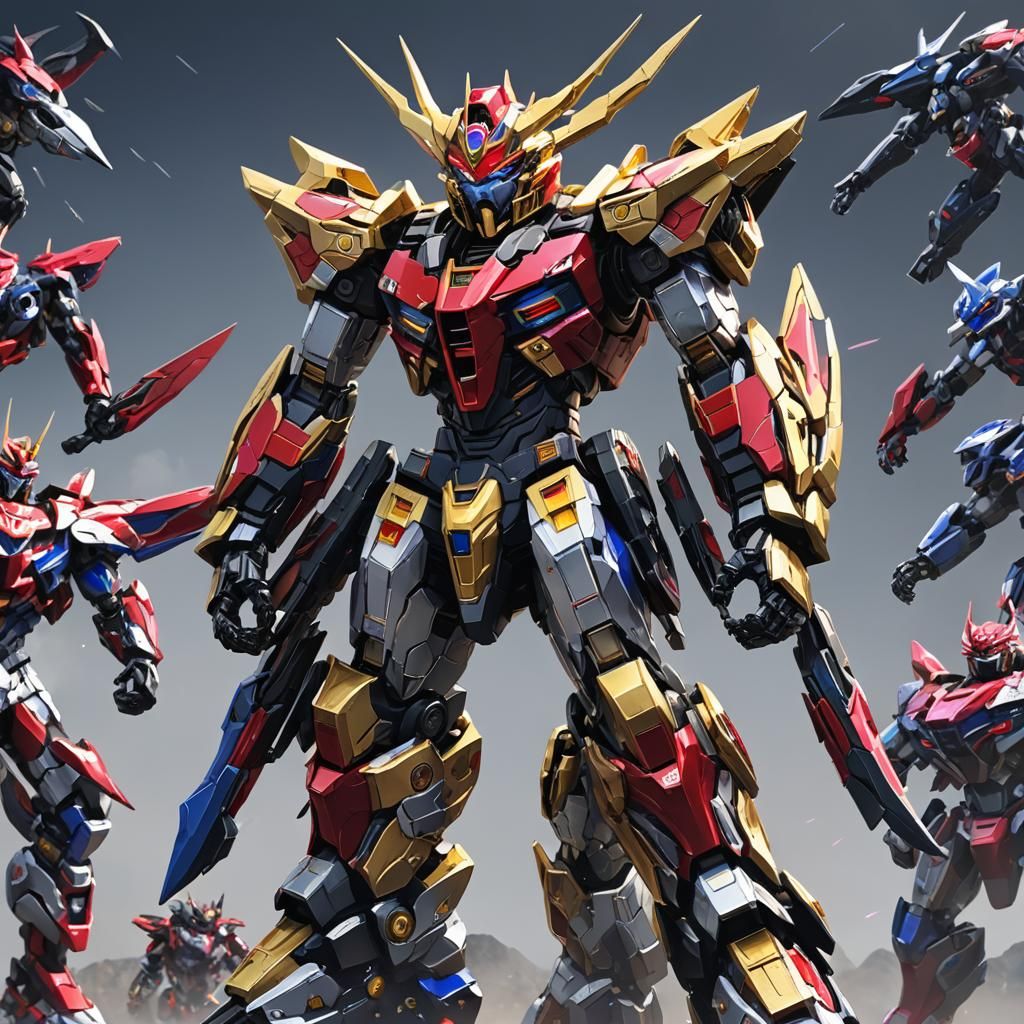 Detailed 3D Anime Megazord Concept Art