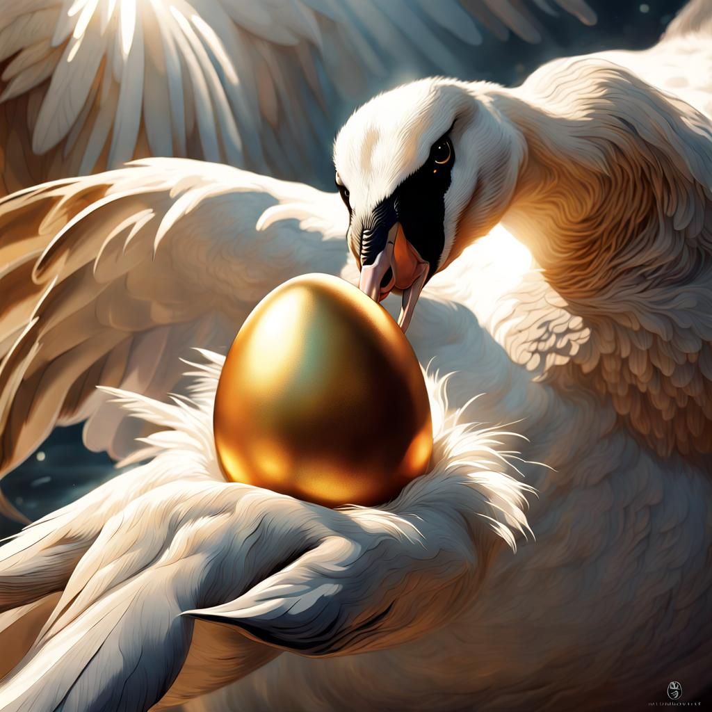 Gentle Giant Holds Goose with Golden Egg: Hyperrealistic Art