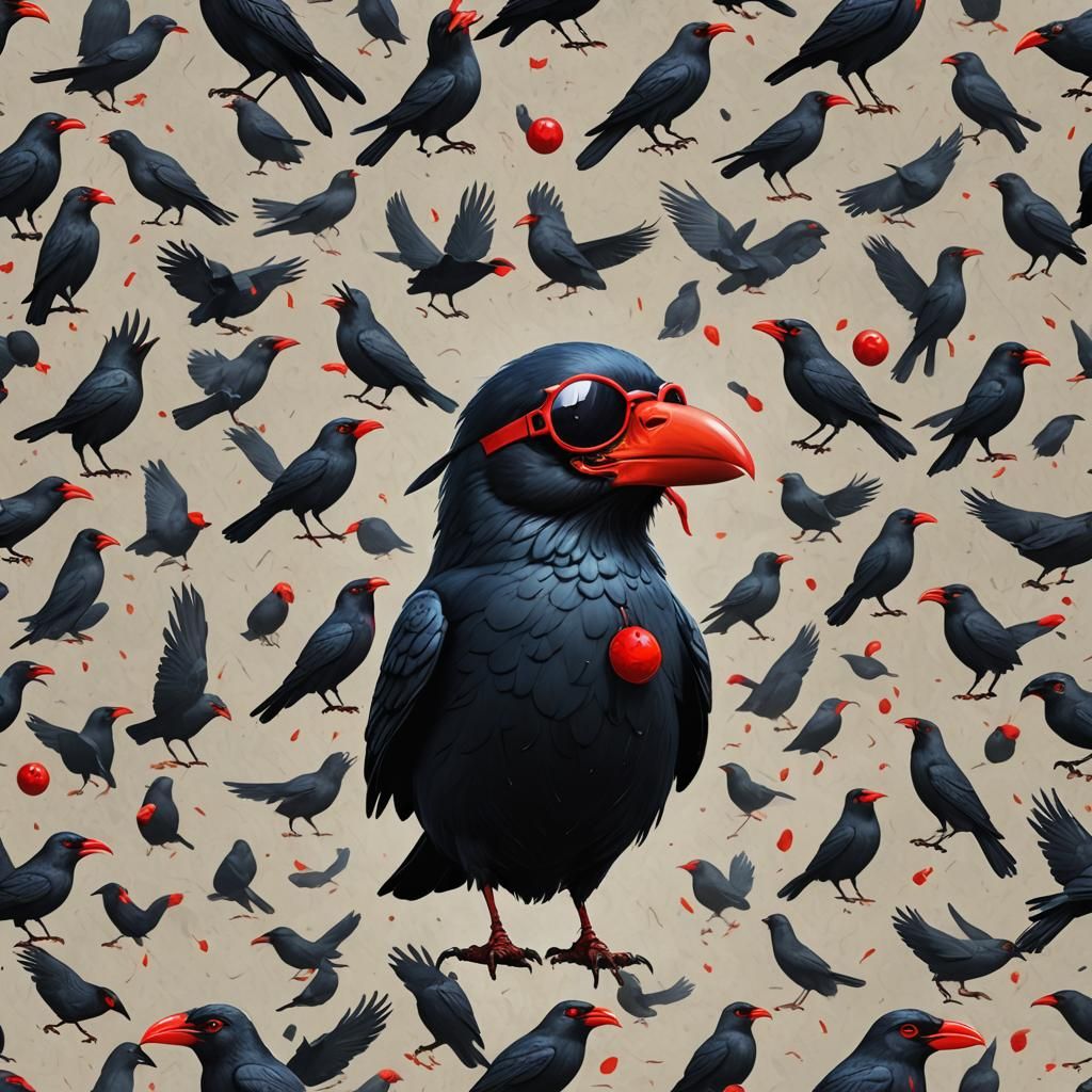Surreal Crow Ball with Sunglasses, Detailed Matte Painting