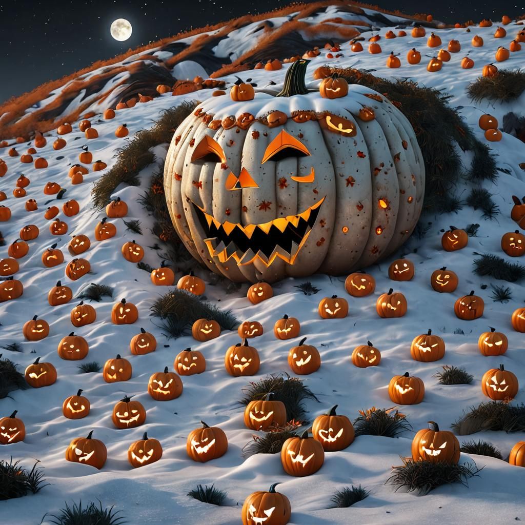 Giant Halloween Pumpkin Overlook in Cinematic Style