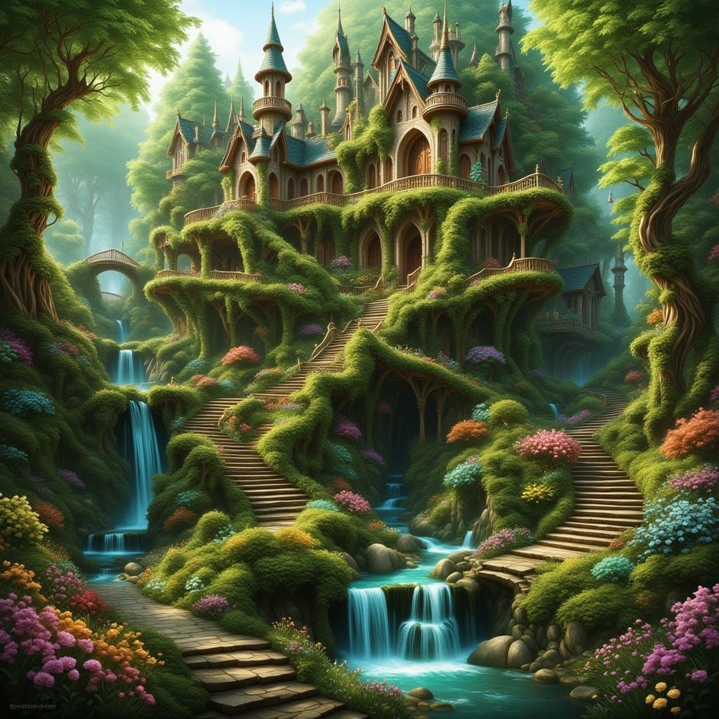 Elven Mansion and Town in Fantasy Style
