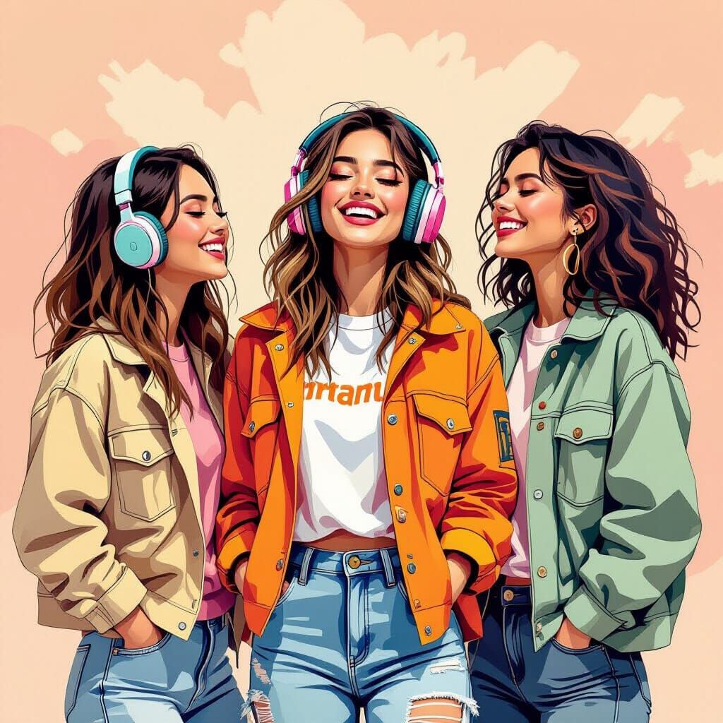 Three Friends Singing: Expressive Brushstroke Portrait