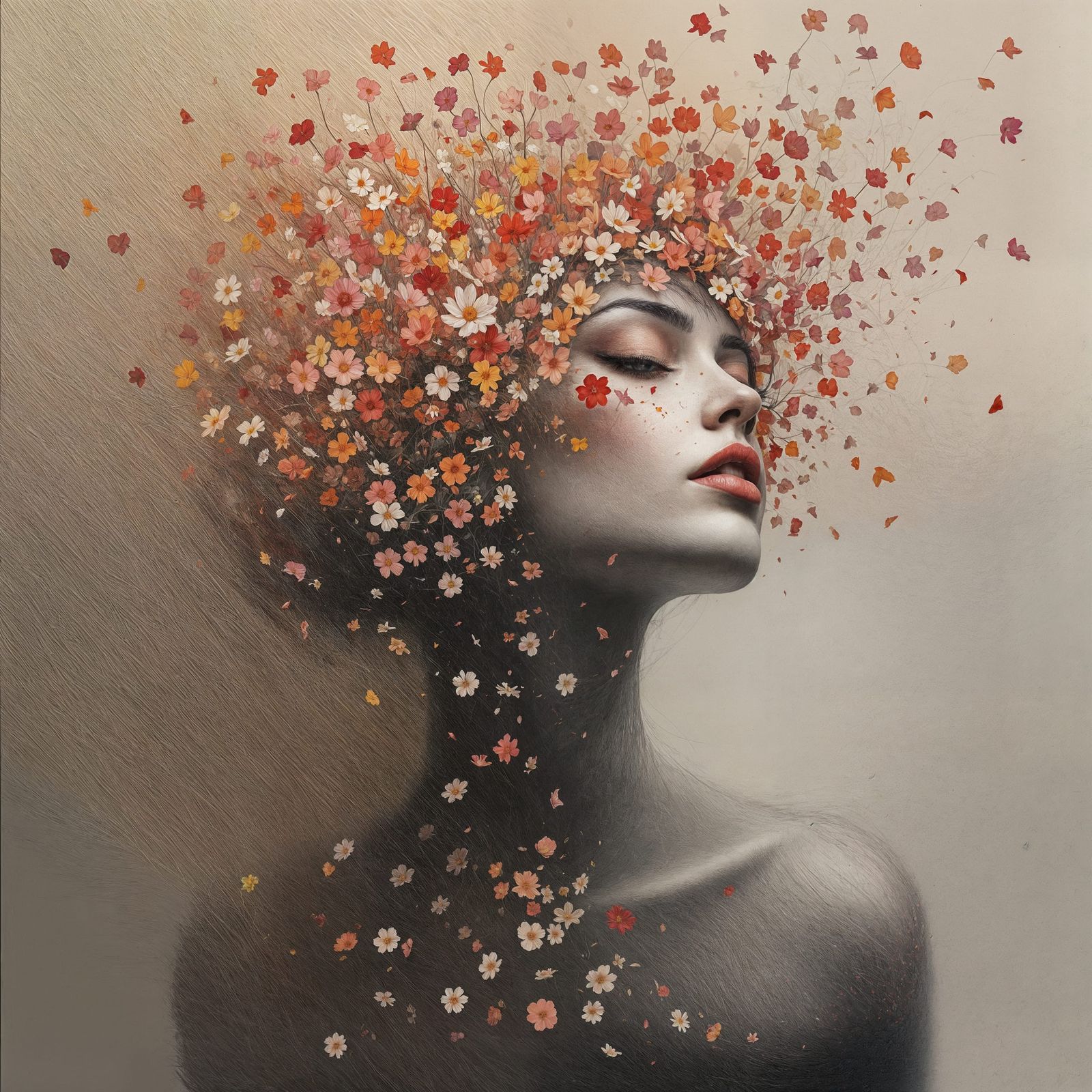 Surreal Flower Goddess in a Whirlwind