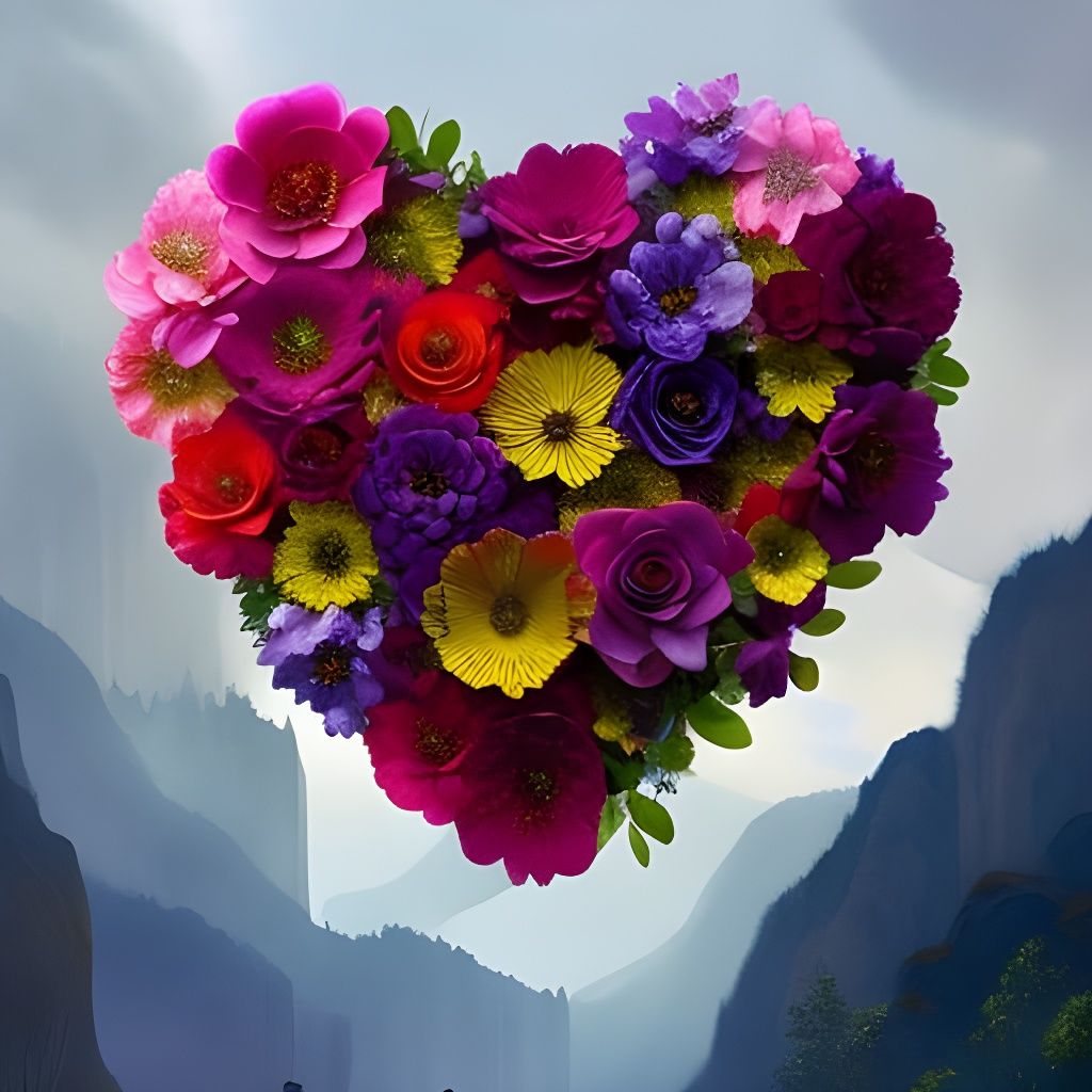 Watercolor Flower Heart in Steadman Style