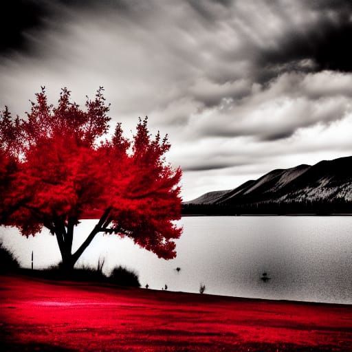 Infernal Red Trees Surround Fire Lake