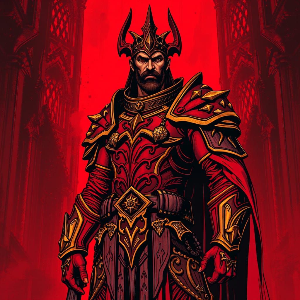 Surreal Spirit of Justice in Fiery Red Armor