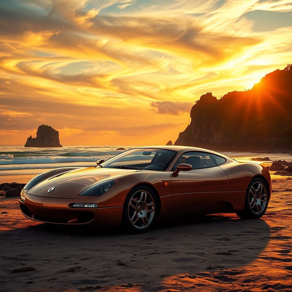 Sleek 90s Sports Car Concept Basks in Sunset Glory