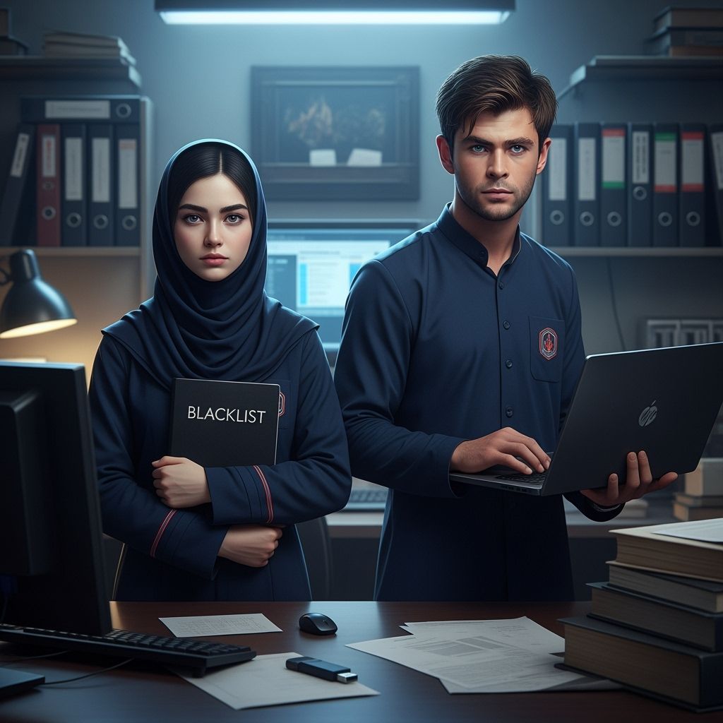 Iranian Students in Cluttered Office, Cinematic Lighting