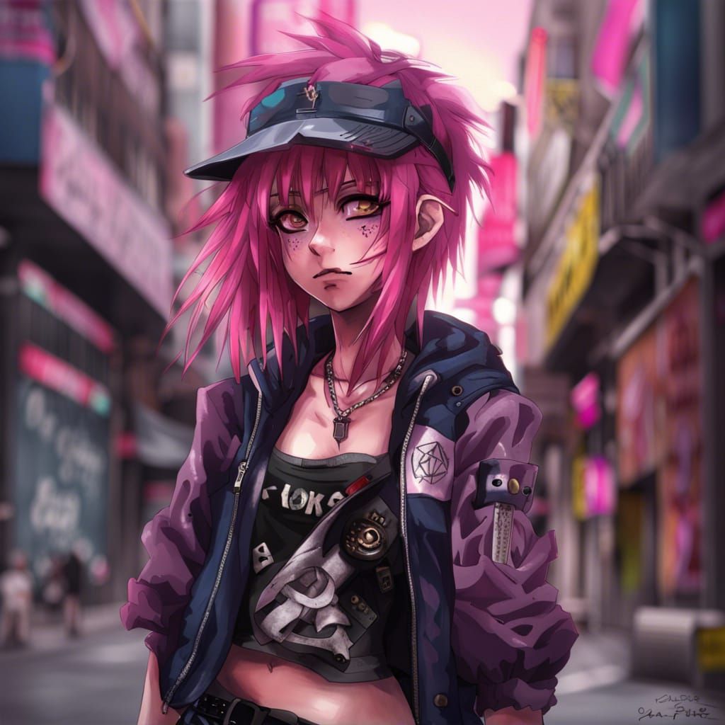 Yuno Gasai as Street Punk: Digital Art Portrait