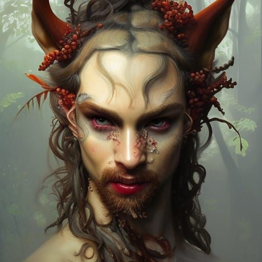 Satyr Portrait with Elaborate Details, Fantasy Art