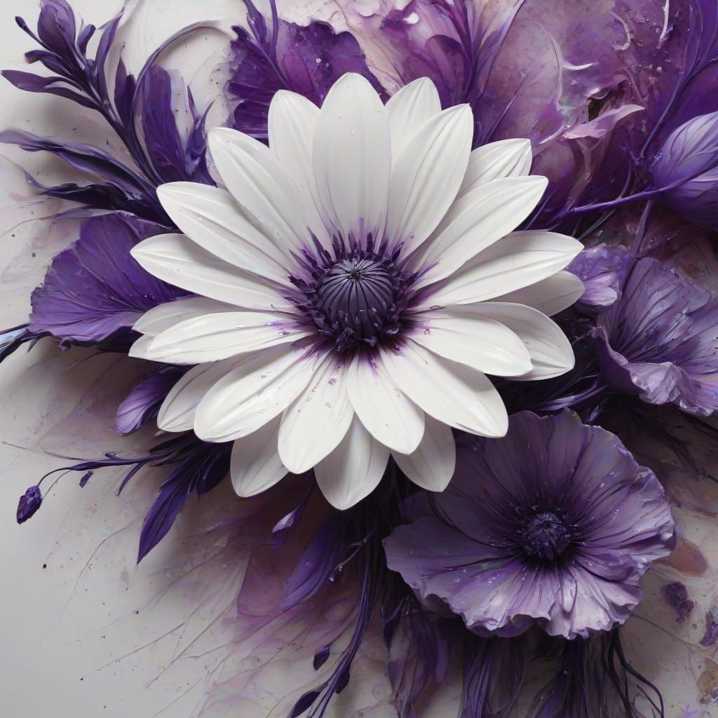 Abstract Flower Garden in White and Purple