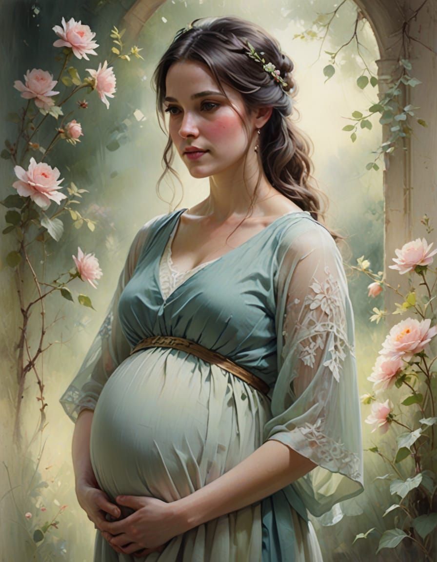 Ethereal Pregnant Woman Portrait in Painterly Style